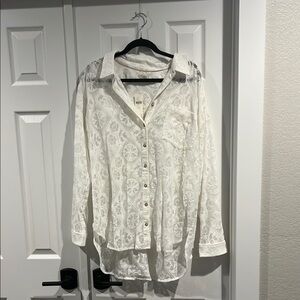 White Patterned Button-Up Shirt